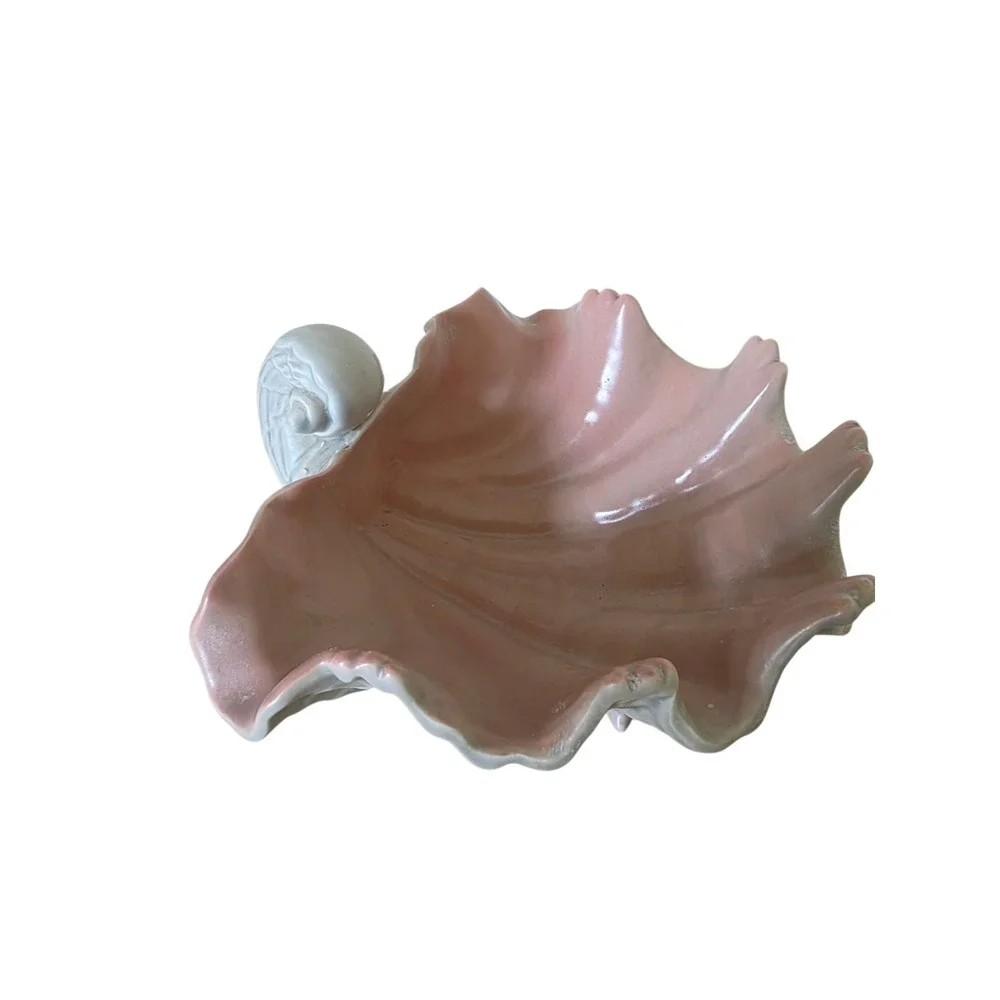 Vintage Fitz and Floyd Coquille Shell Bowl Conch Footed Coastal Pink White 1976